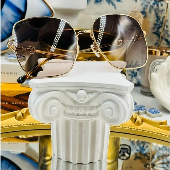 🆕 GUCCI 🧿 NWOT GG0879S 002 Gold Horsebit Sunglasses with Brown Gradient Lens - Picture 15 of 16